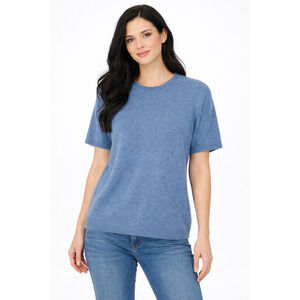 Harper Lane Cashmere Carter Crewneck Short Sleeve Sweater Womens Medium Blue NWT